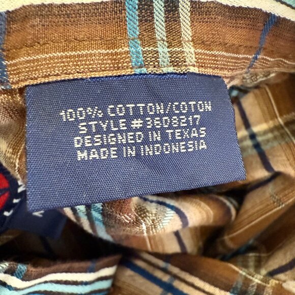 Panhandle Slim Mens Plaid Button-Down Shirt Sz M Brown/Blue Long Sleeve Western - Picture 6 of 12